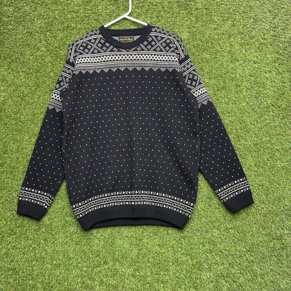CHARLES WOLF Wool Sweater Mens Medium Nordic Norway Fair Isle Australian Wool